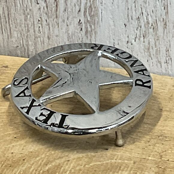 Texas Ranger Belt Buckle Mens Badge Silver Tone Western Star - Picture 5 of 5